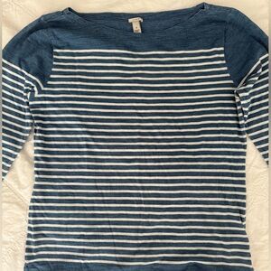 J Crew Blue and White Striped 3/4 Length Sleeve Top